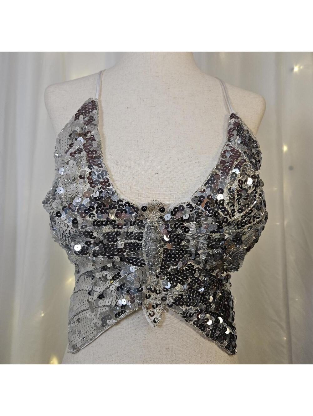 Gorgeous y2k sequin/beaded butterfly top size small/medium adjustable straps